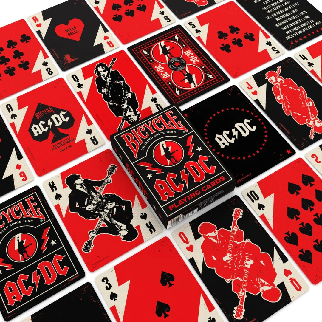 Cartes de jeu AC/DC en rouge et noir