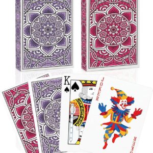 **Jeu de cartes Aomaic – cartes à jouer décoratives violettes et roses avec figures classiques et joker, format poker**